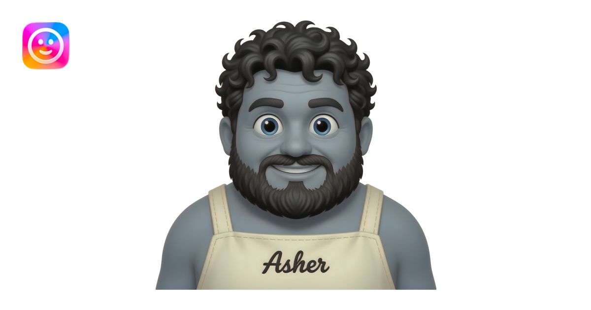 Big lumpy grey blob with goofy grin, black wild curly hair, a black ...