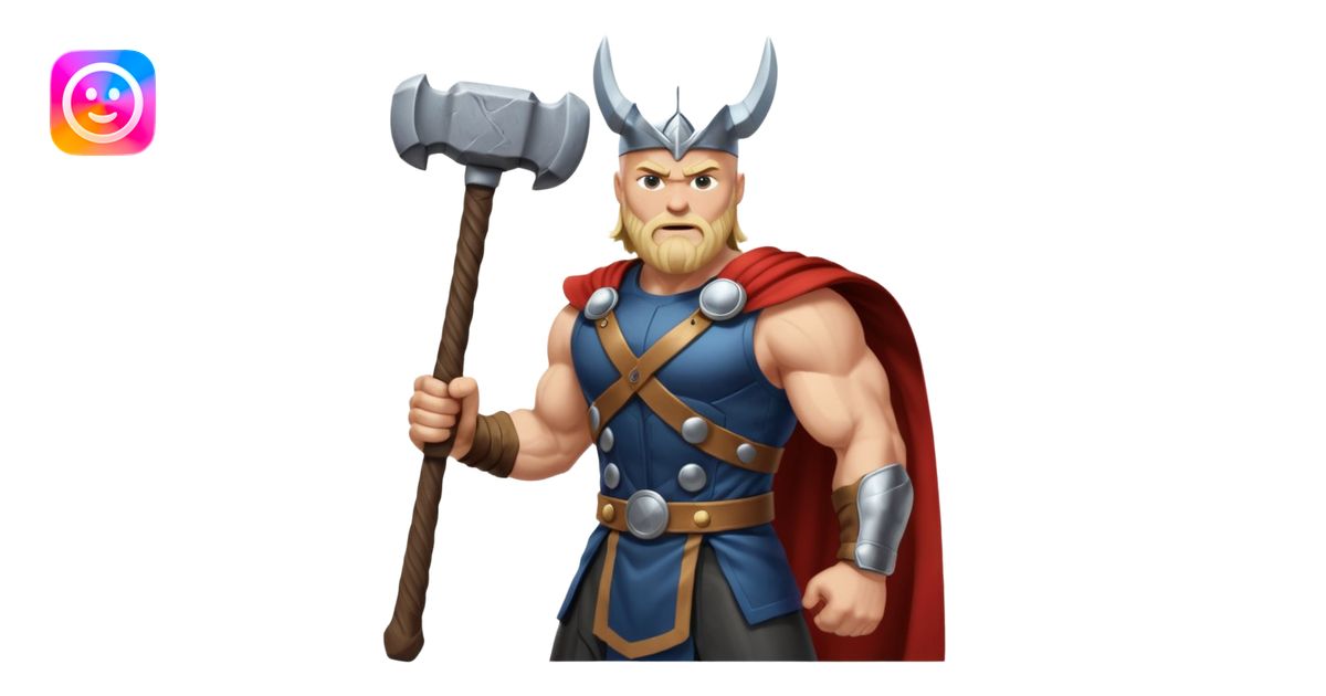 Bald Norse god Thor, with hammer and lightning emoji | AI Emoji Generator