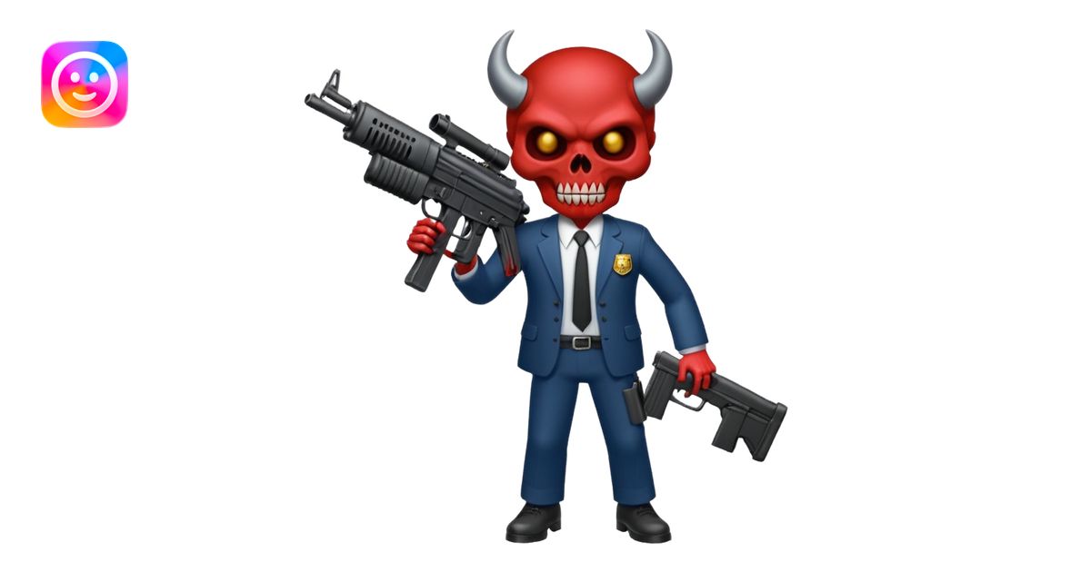 A Demon from hell that is dressed like a fbi agent with a machine gun ...