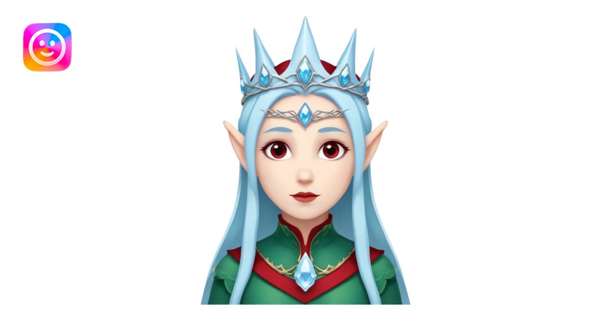 Fantasy elf portrait emoji, icy blue crystal crown with deep red ...