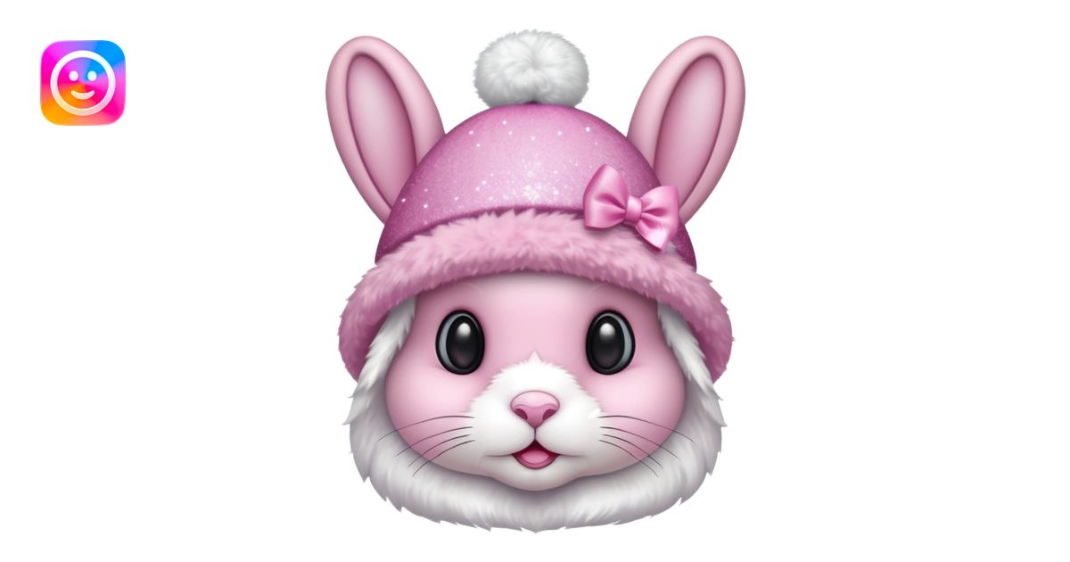 Pink bunny with glittery hat and bow. emoji | AI Emoji Generator