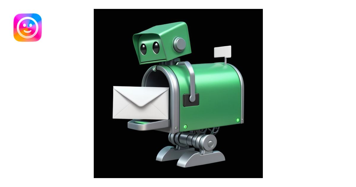 green mailbox robot, futuristic style, black background, glowing ...