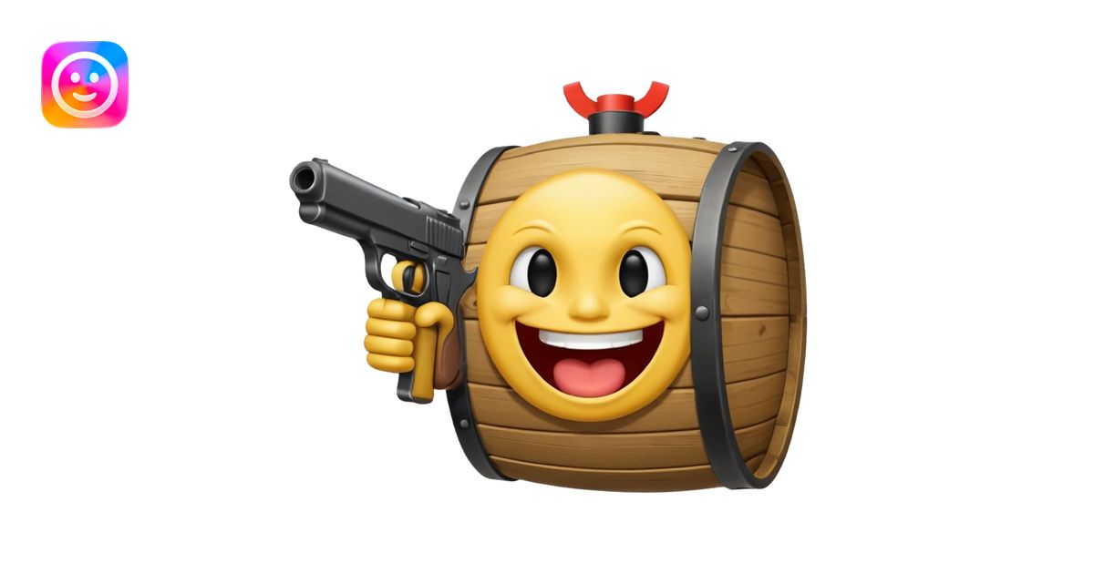 Yellow laughing face pointing gun at its own mount. The barrel of the ...