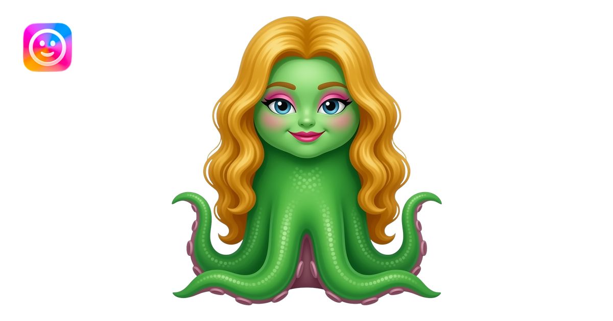A Spring Green Squid who Wear pink Eye makeup And magenta Lips and ...