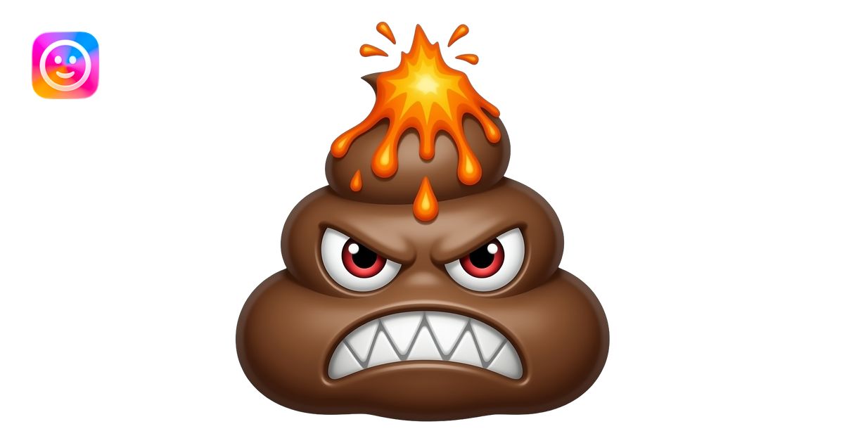 An angry, red eyed poop monster with the top of the poop as an erupting ...