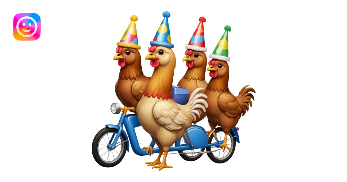 Ten chickens riding a partybike while drinking beer emoji | AI Emoji ...