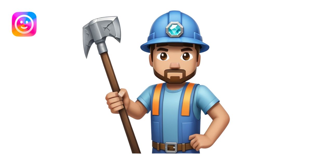 Minecraft miner holding a diamond pickaxe emoji | AI Emoji Generator