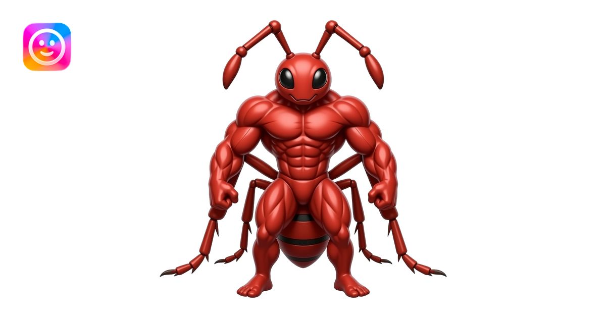 A red muscular ant, cartoon style emoji | AI Emoji Generator