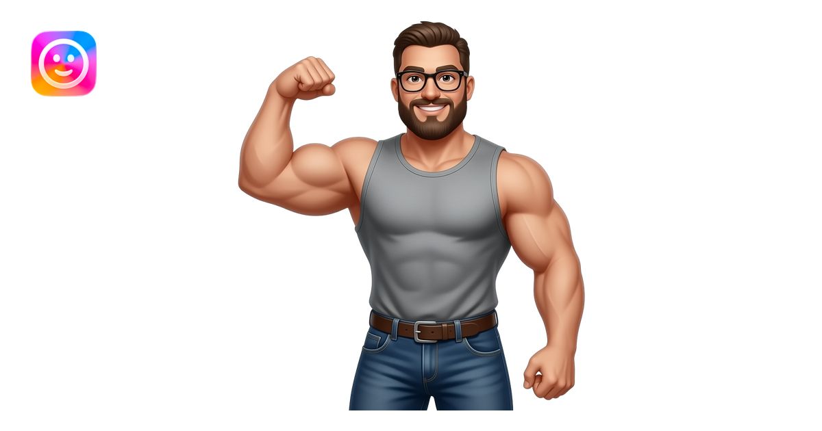 A heavily muscular man with a full beard. Sleeveless grey shirt, jeans ...