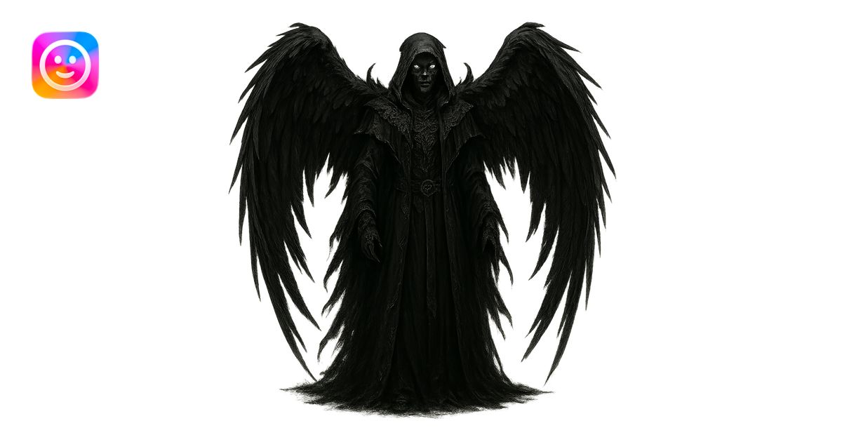 A dark angel with black wings and a menacing aura, in a gothic, dark ...