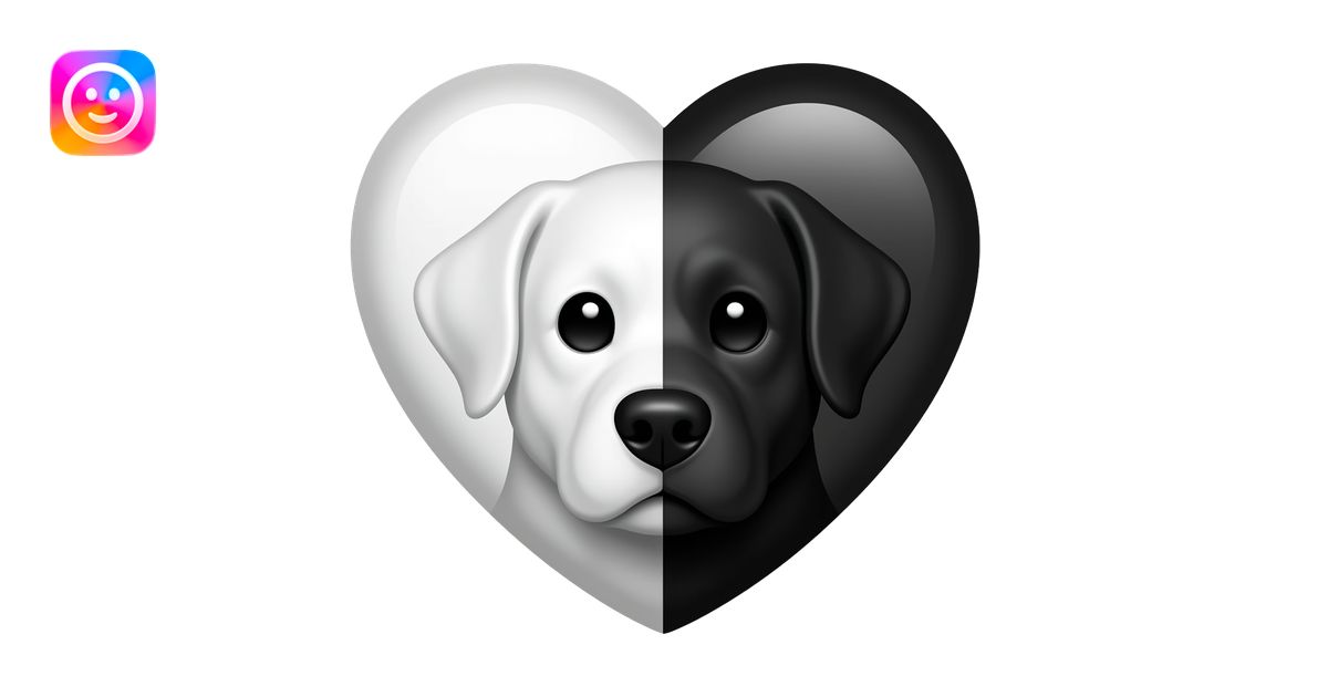 Emoji de corazón mitad blanco mitad negro que recuerde a dos perros que ...