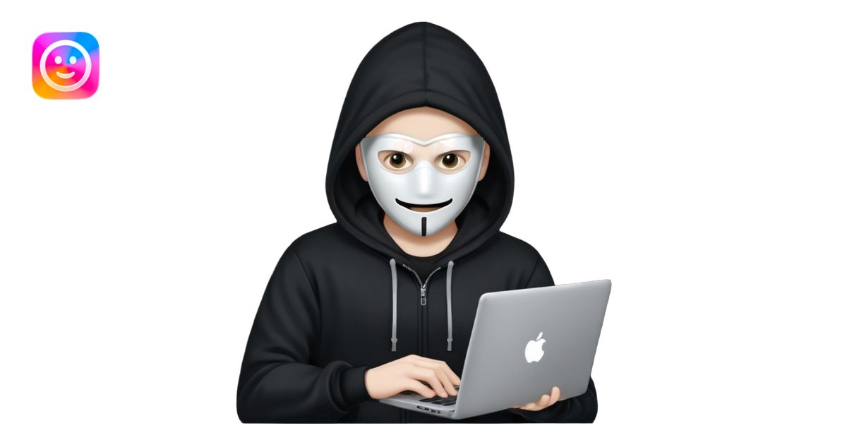hacker with mask using laptop emoji | AI Emoji Generator