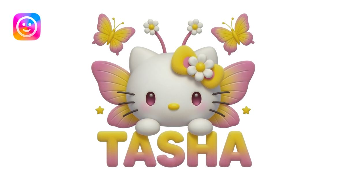 White velvety fur 3D hello kitty head with yellow pink gradient 3D ...