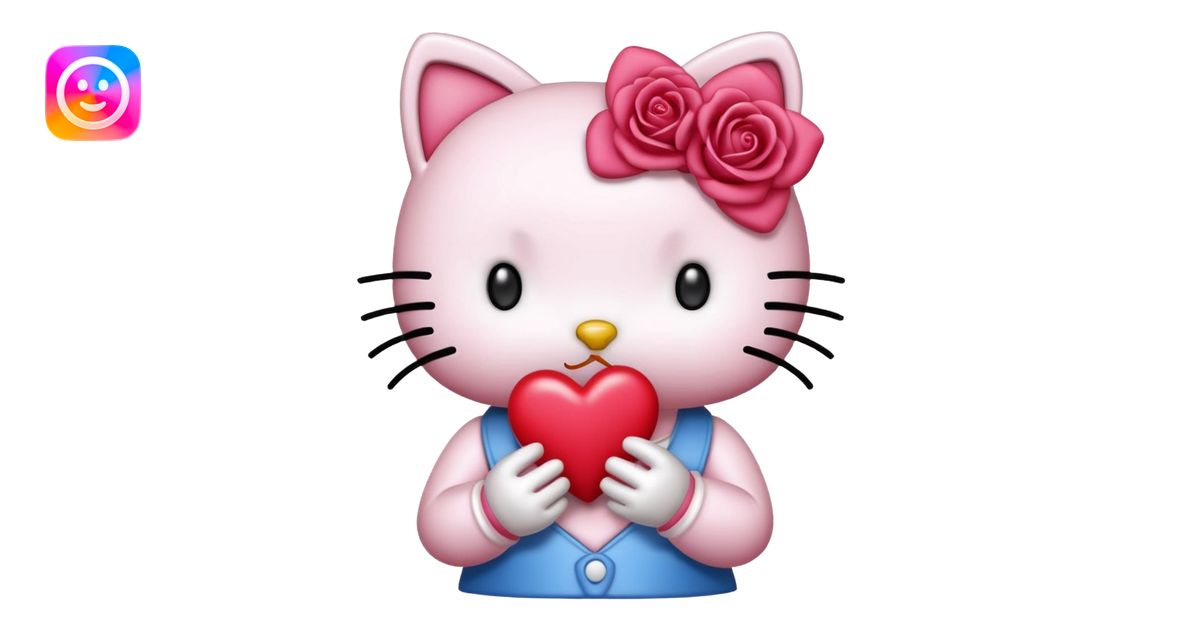 Hello kitty qui fait un bisous avec un cœur rose emoji | AI Emoji Generator