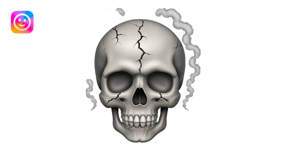 Make a skull emoji whose head is blasted off and smoke is coming from ...
