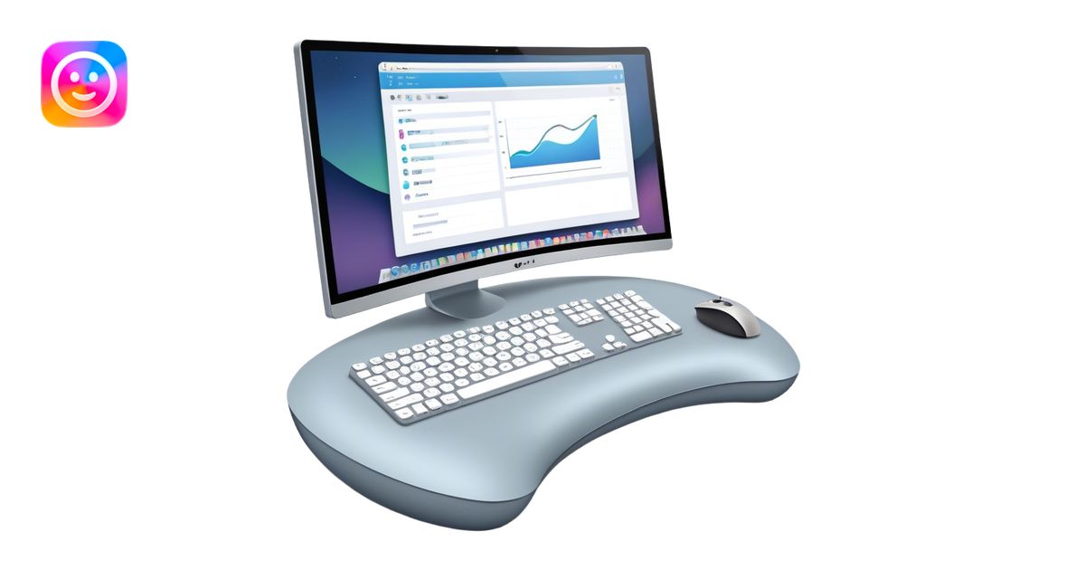 Create an emoji for UX/UI design. Show large curved monitor displaying ...