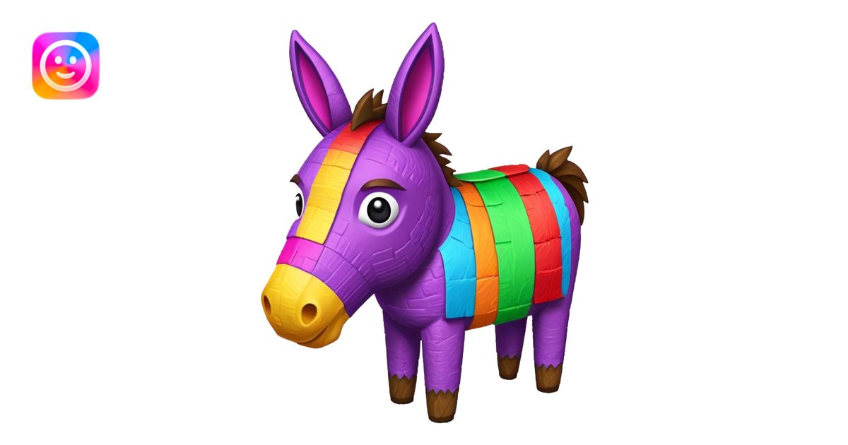 vibrant stylized colorful pinata shaped like a donkey emoji, suitable ...