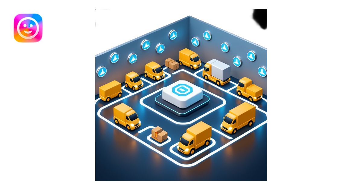 create a realistic emoji of a futuristic warehouse automation. A ...