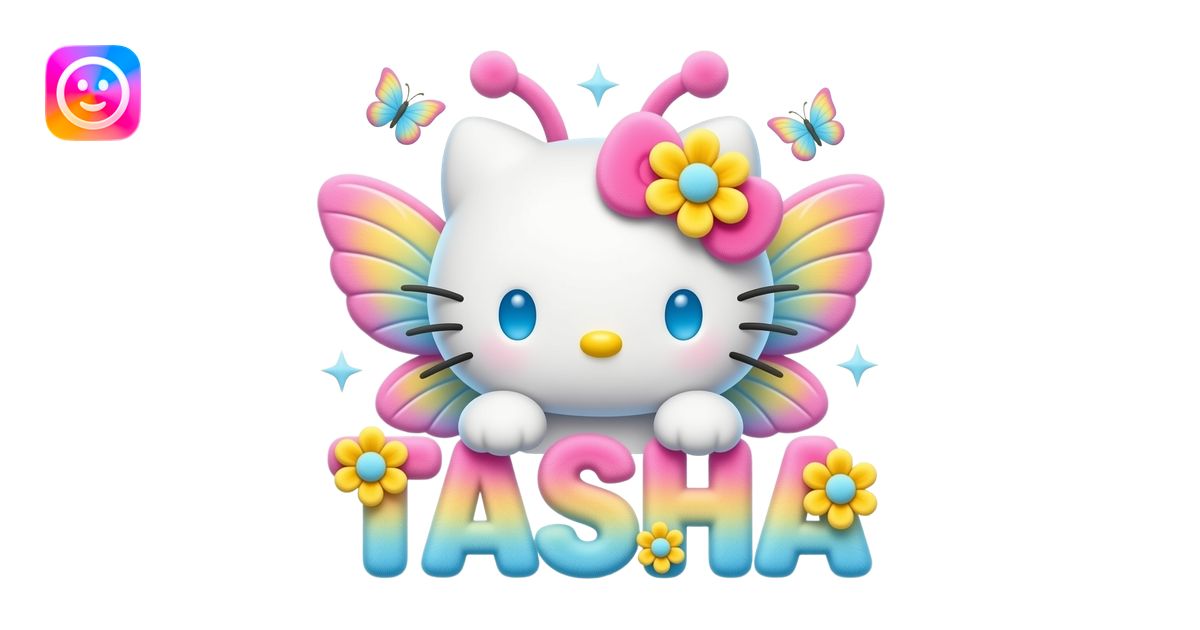 White velvety fur 3D hello kitty head, pink yellow blue ombre 3D flower ...