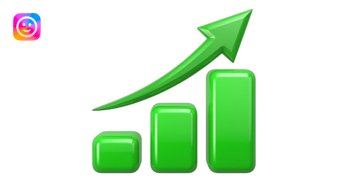 green bar chart growing upward with upward arrow, 3 bars increasing in ...