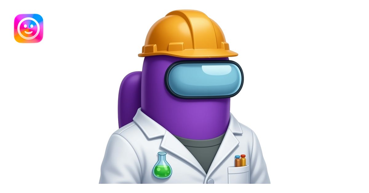 A purple among us character wearing the 