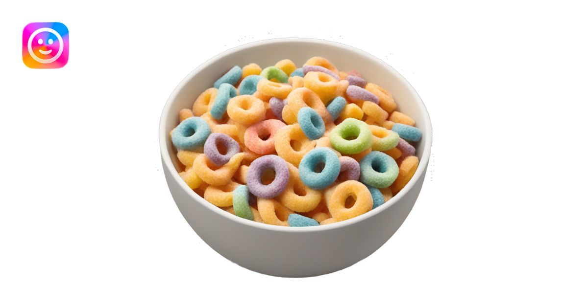A bowl of fruit loops cereal with milk emoji | AI Emoji Generator