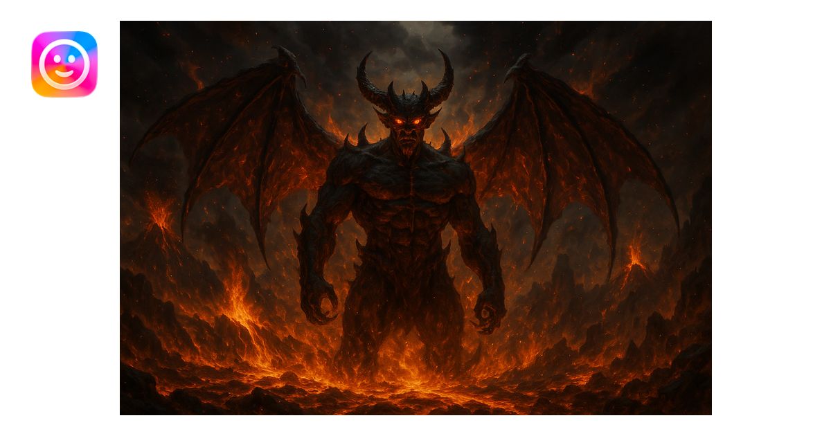 fantasy devil with wings and fire, epic scene emoji | AI Emoji Generator