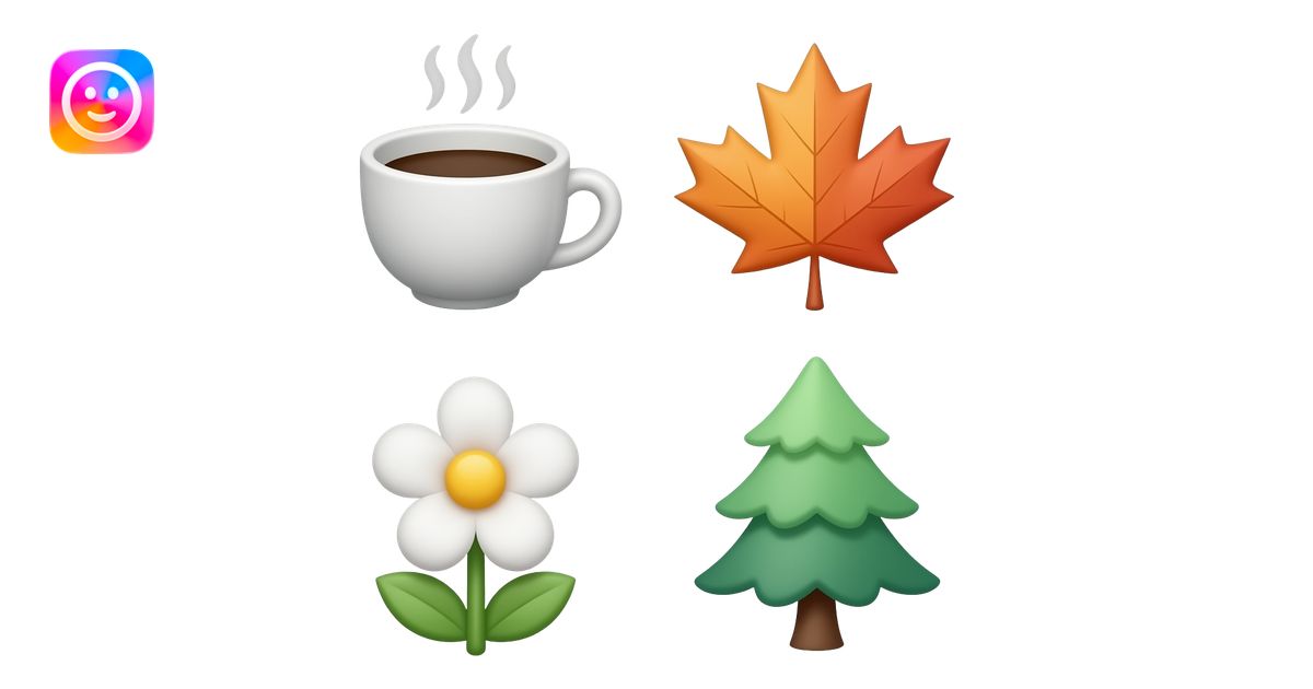 Cute nature reaction emojis in watercolor style: a steaming coffee cup ...