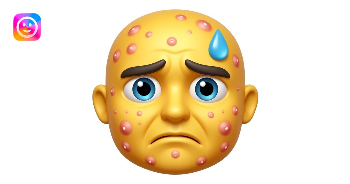 A round yellow emoji face in Apple iOS emoji style, suffering from a ...