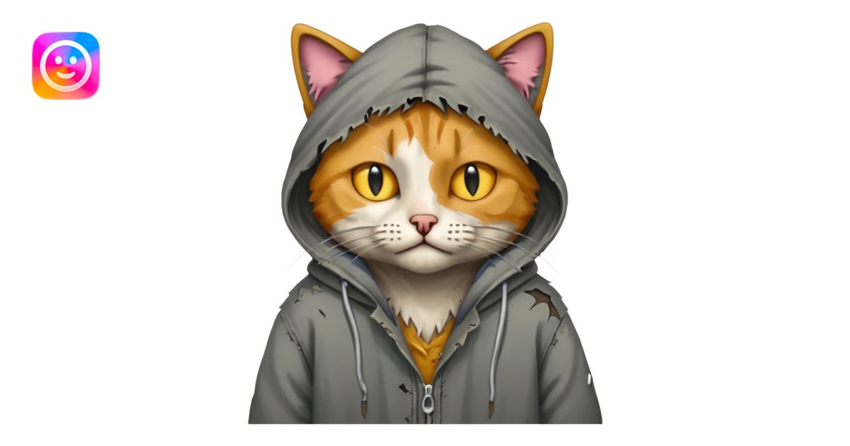 homeless poor cat with torn clothes emoji | AI Emoji Generator
