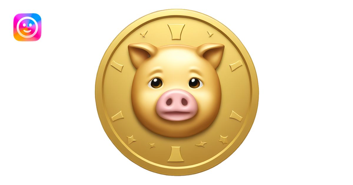 Gold coin with gold pig face symbol emoji | AI Emoji Generator