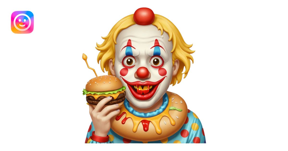 Art the clown from terriffer eating a burger emoji | AI Emoji Generator