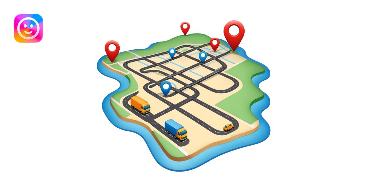 create a realistic emoji showing a map with a route for a logistic ...