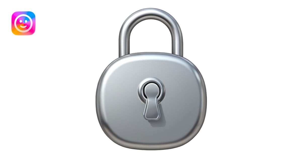 Chrome silver lock emoji, iOS emoji style, smooth metallic surface ...