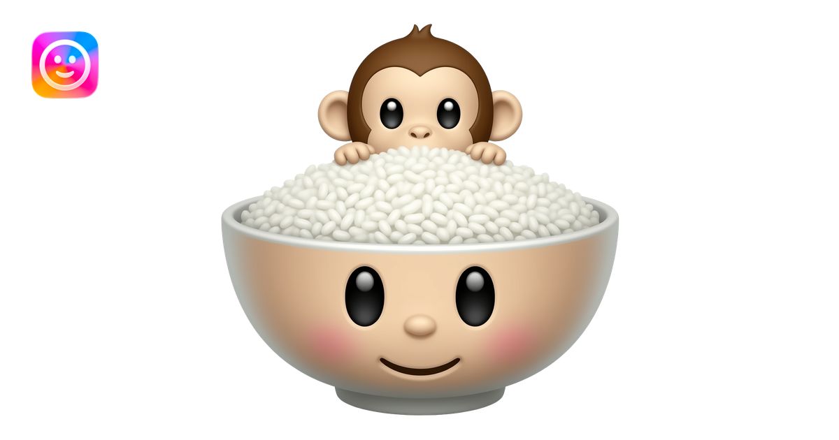 monkey face peeking over a rice bowl emoji | AI Emoji Generator