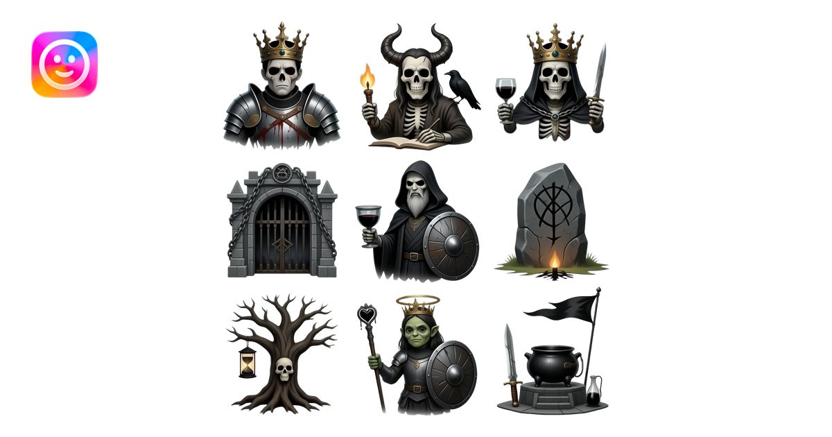 Create a set of 30 different medieval dark emojis emoji | AI Emoji ...