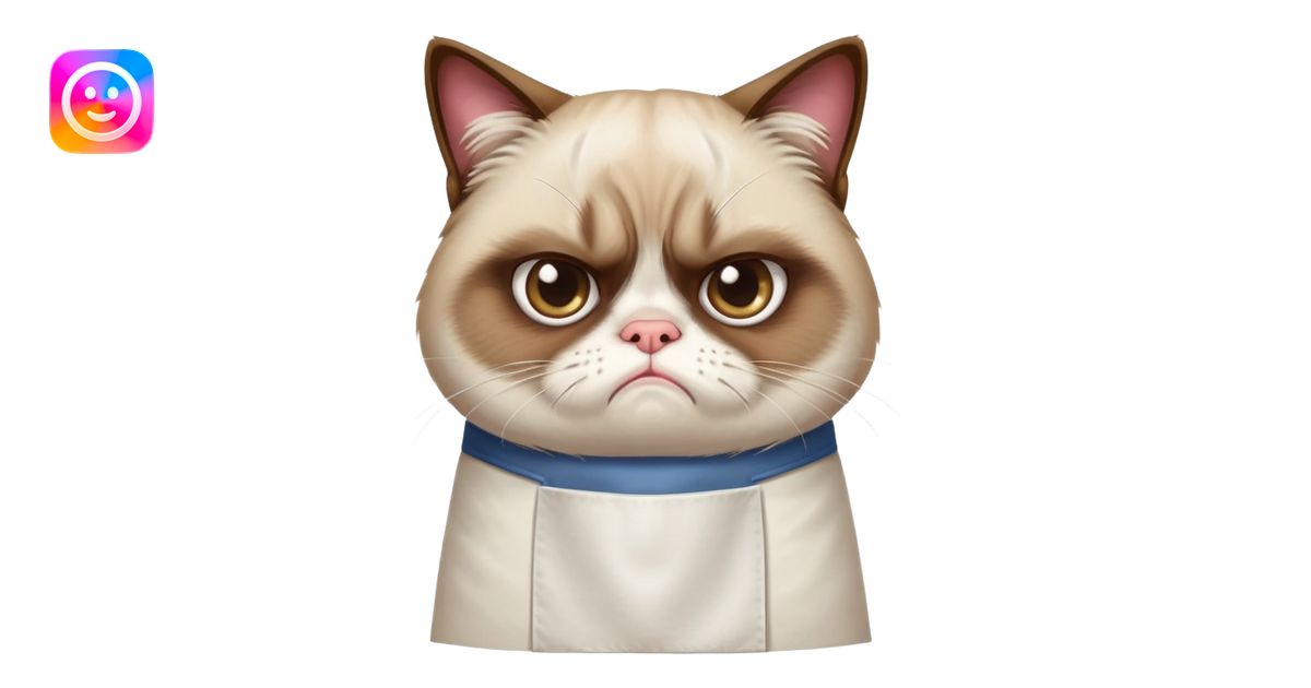 grumpy cat wearing only an apron emoji | AI Emoji Generator
