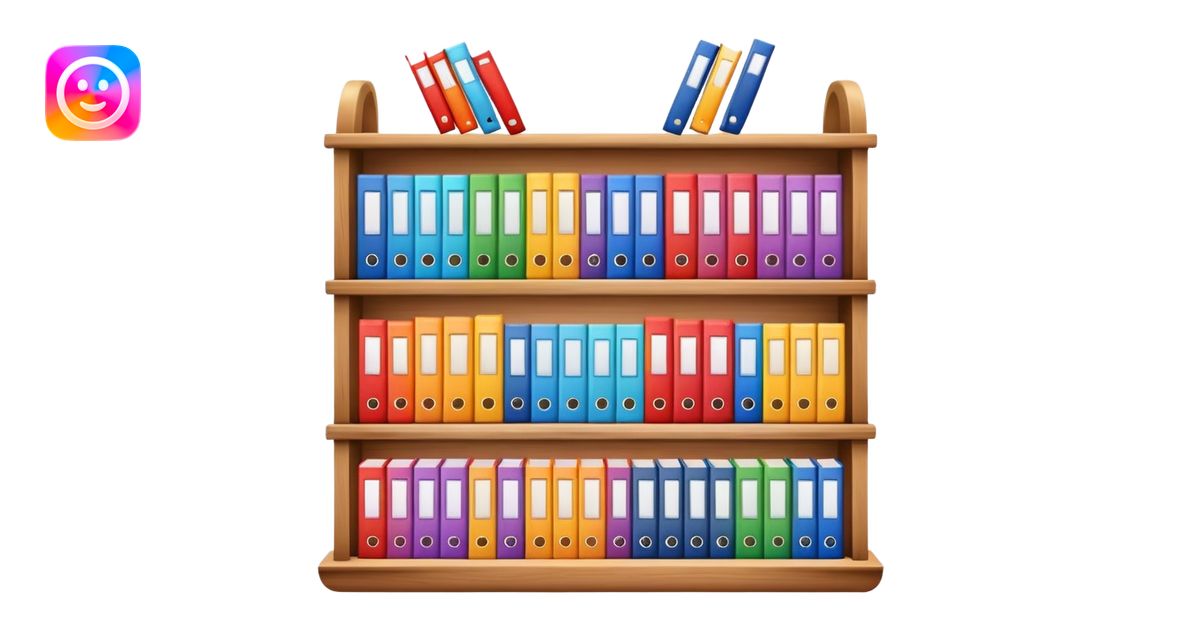colorful books neatly arranged in a row on a shelf emoji | AI Emoji ...