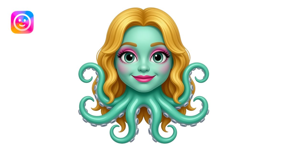 A Seafoam Green Squid who Wear pink Eye makeup And magenta Lips and ...