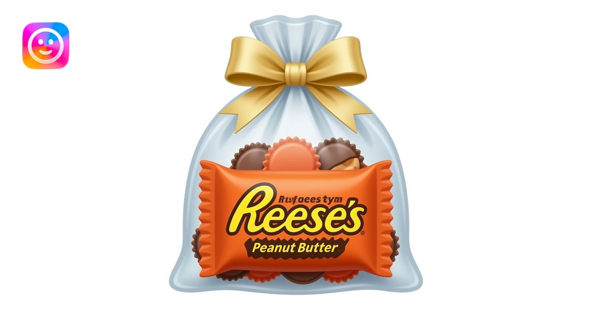 Clear Treat bag with Reese’s in it with a bow emoji | AI Emoji Generator