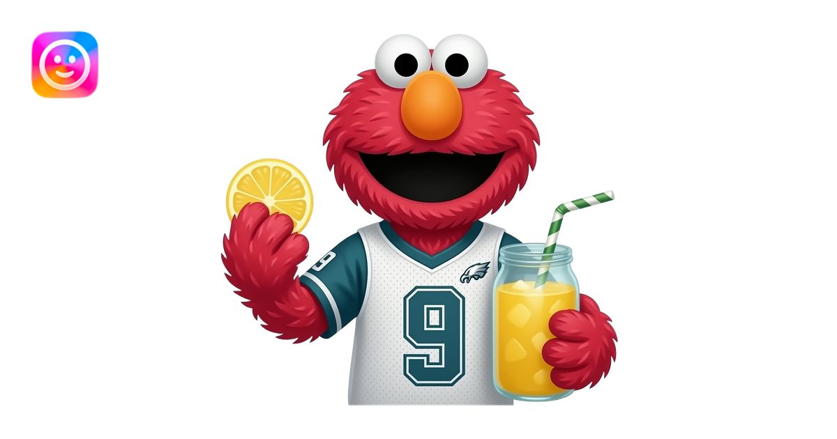 Elmo making lemonade in number 9 eagles jersey emoji | AI Emoji Generator