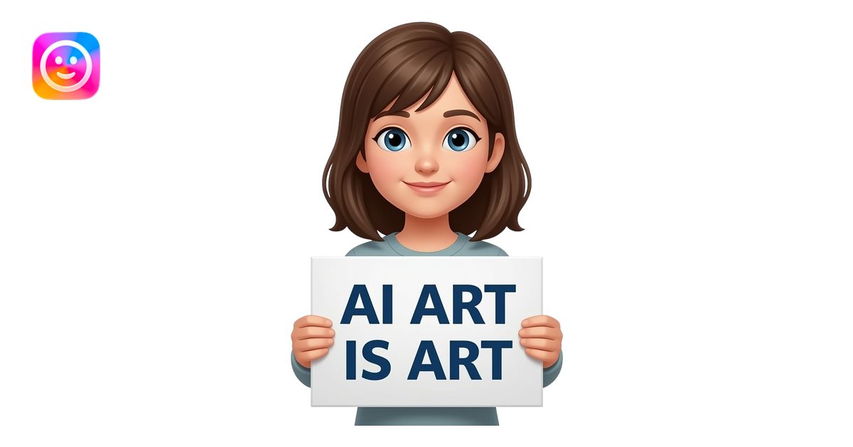 girl holding sign that says "AI ART IS ART" emoji | AI Emoji Generator