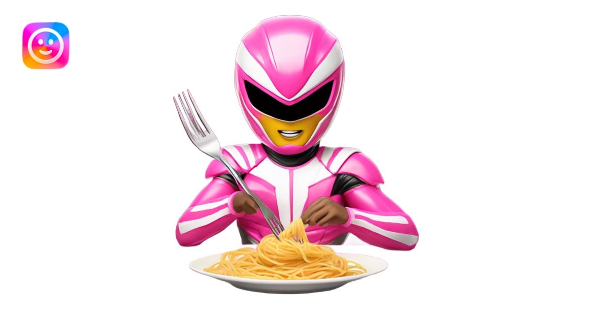 Pink power ranger eating pasta emoji | AI Emoji Generator