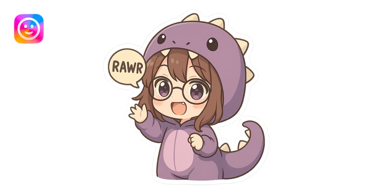 chibi anime style girl with glasses, brown hair, dark purple eyes ...