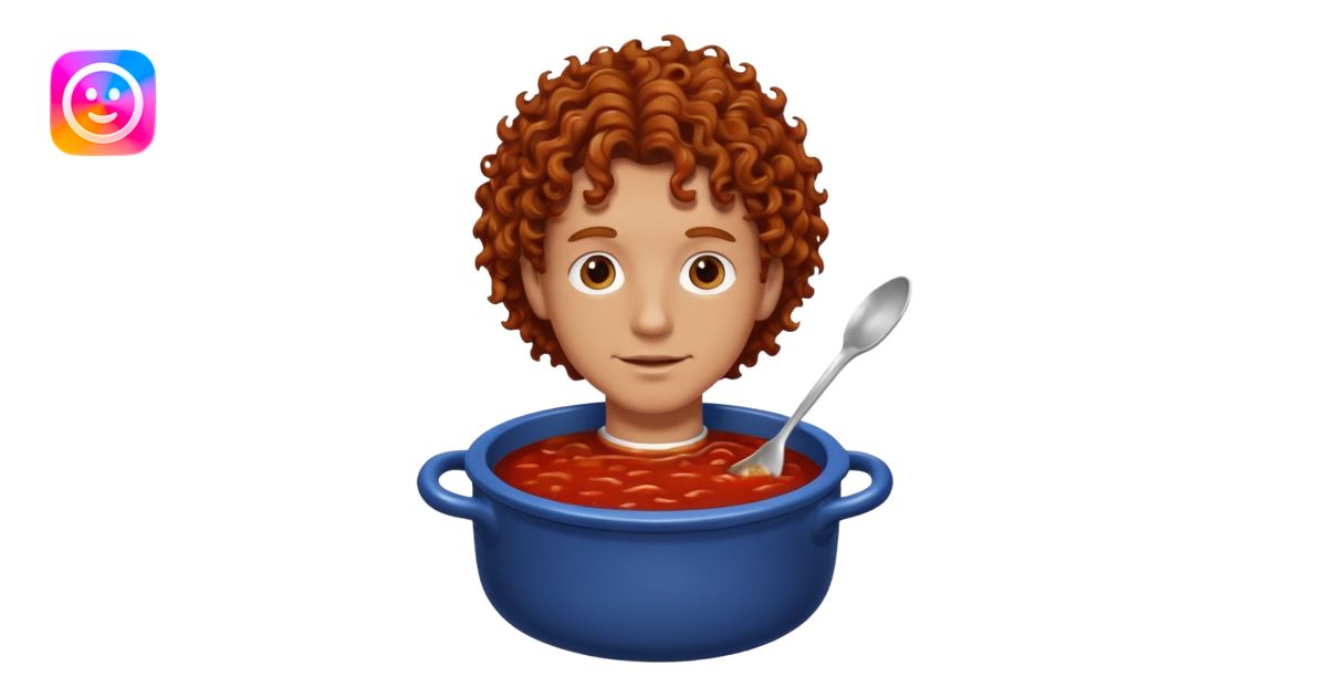 a white man with brown curly hair swimming in a pot of sauce emoji | AI ...