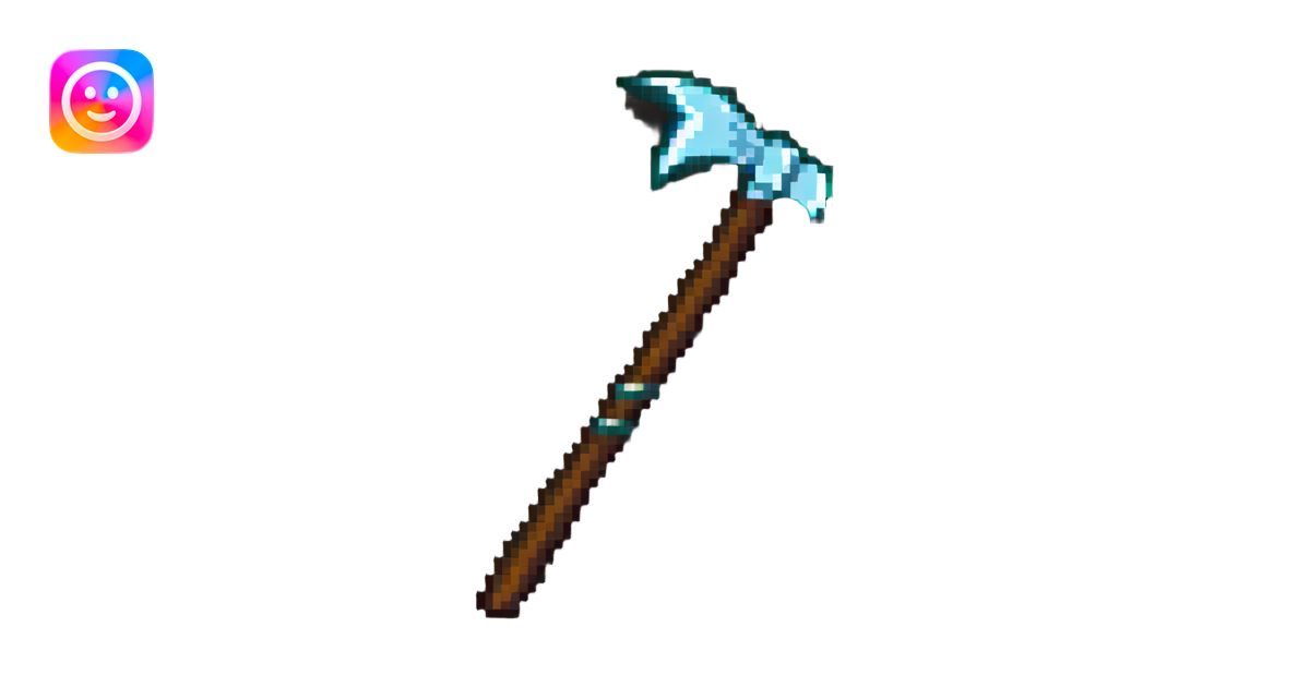 pixelated Minecraft diamond pickaxe with brown handle illustration | AI ...