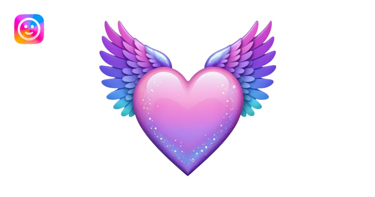 ombré heart with big full pastel wings with glitter and sparkles emoji ...