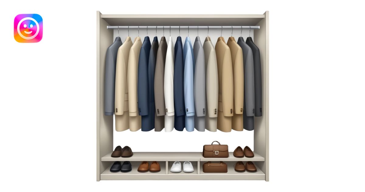 Minimalist wardrobe closet slightly open showing neatly hung ...