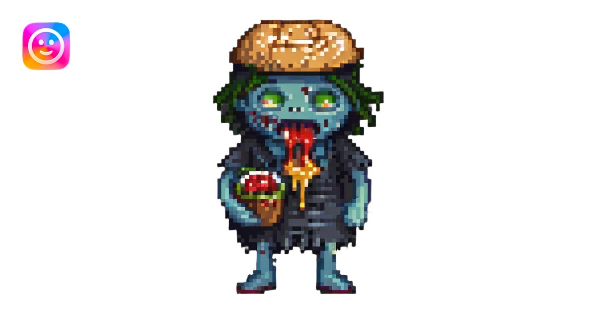 a zombie eating a hamburger dripping ketchup, pixel art style, retro ...