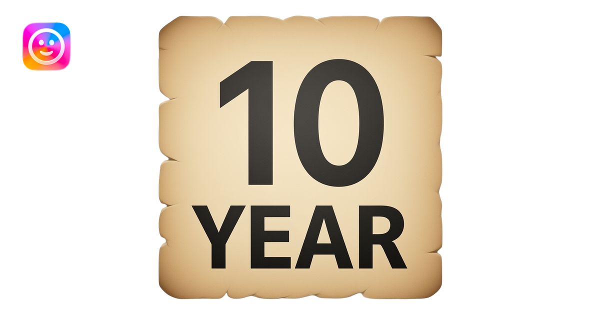 Emoji-style prison sentence stamp showing a large bold “10 YEAR ...